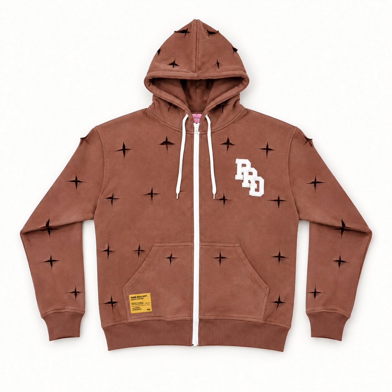 Smoky Quartz Distressed Zip Hoodie